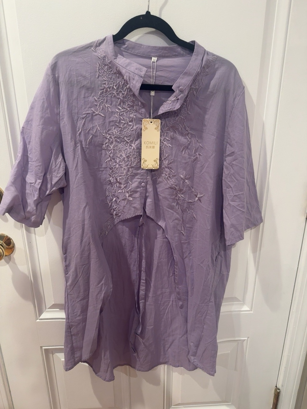 NWT KOMILI Lavender Embroidered Tunic Blouse Women’s XL Boho Floral Top - Picture 2 of 7